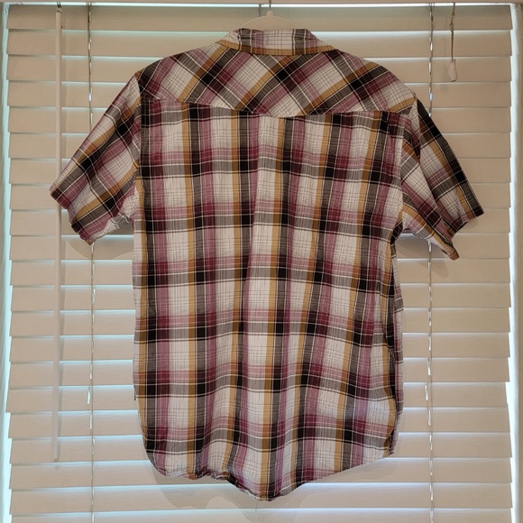Patagonia Shirt Size Medium Brown Purple Plaid Organic Fish Camp Hike Button S/S - Picture 2 of 5